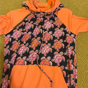Kids Swim Hoodie with Turtle Print - Orange and Pink